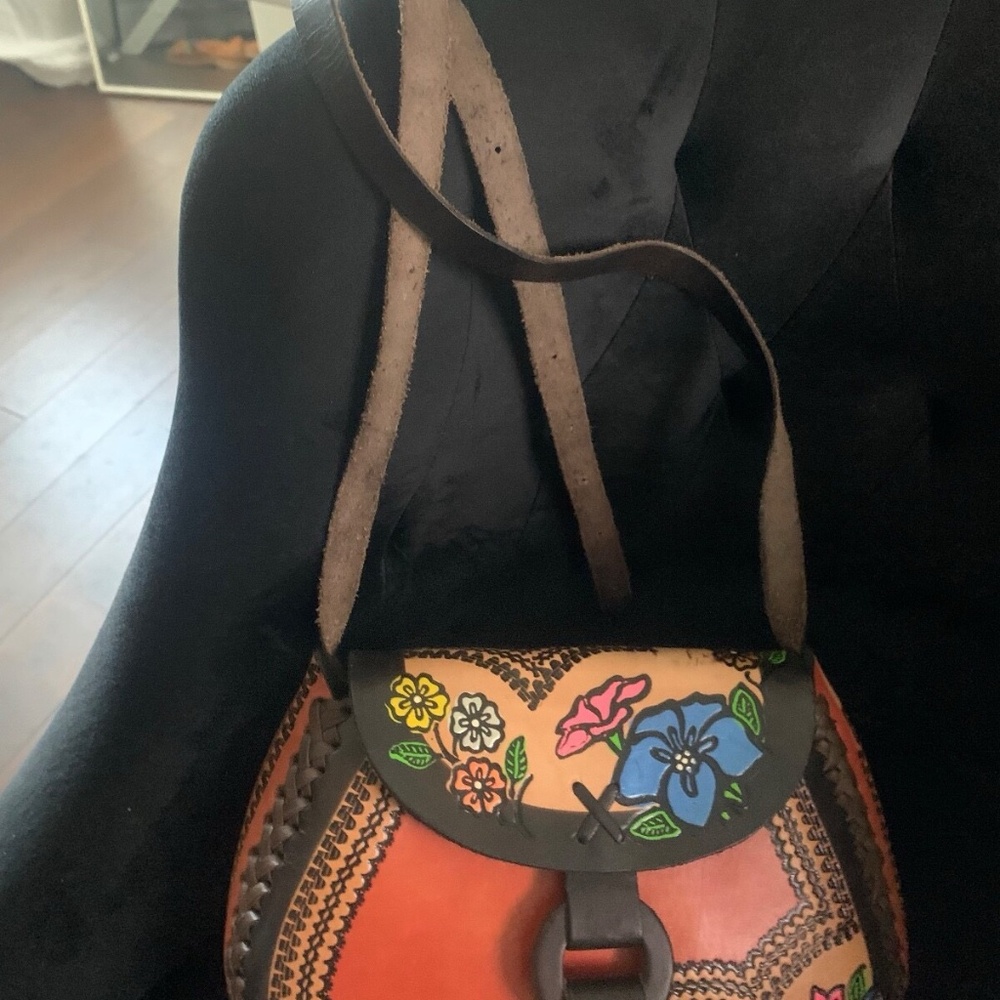 Mexican Beautiful Raw Leather Orange Multi Handbag / Crossbody / Shoulder